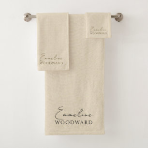 Monogram Neutral Minimalist modern Bath Towel Set