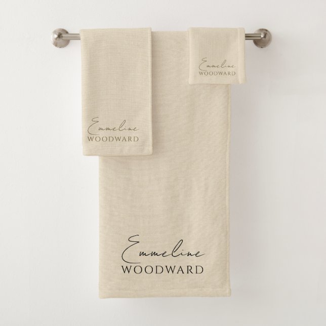 Monogram Neutral Minimalist modern Bath Towel Set (Insitu)