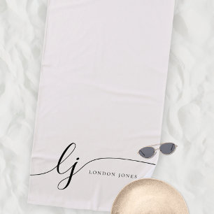 Monogram Neutral Modern Elegant Script Calligraphy Beach Towel