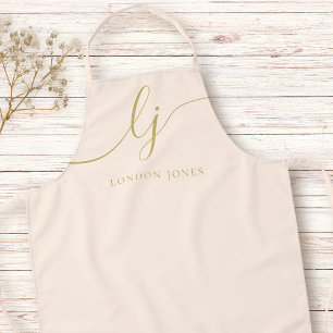 Monogram Neutral Modern Minimal Stylish Blush Gold Apron