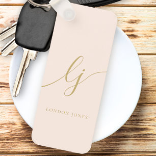 Monogram Neutral Modern Minimal Stylish Blush Gold Key Ring