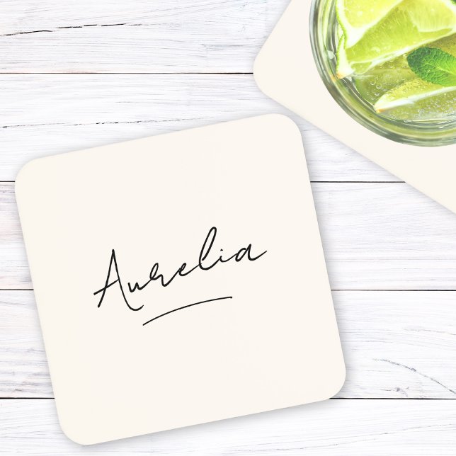 Monogram Neutral Modern Minimalist Simple Script Coaster (Creator Uploaded)