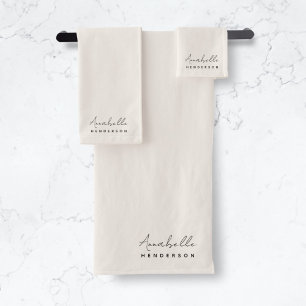 Monogram Neutral   Modern Minimalist Stylish Bath Towel Set