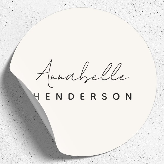 Monogram Neutral | Modern Minimalist Stylish Classic Round Sticker (Creator Uploaded)