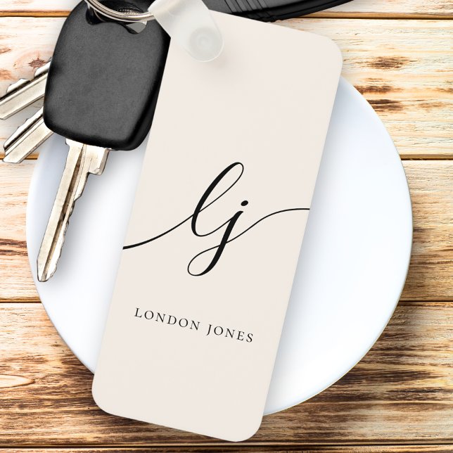 Monogram Neutral Modern Minimalist Stylish Ivory Key Ring (Creator Uploaded)