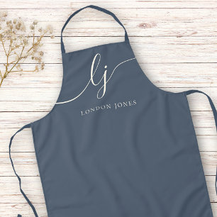 Monogram Neutral Modern Minimalist Stylish Navy Apron