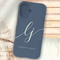 Monogram Neutral Modern Minimalist Stylish Navy