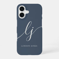 Monogram Neutral Modern Minimalist Stylish Navy