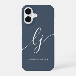 Monogram Neutral Modern Minimalist Stylish Navy iPhone 16 Case