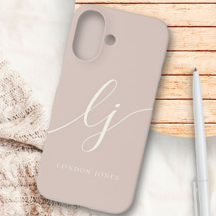 Monogram Neutral Modern Minimalist Stylish Rose iPhone 16 Case