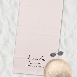 Monogram Neutral Modern Stylish Minimalist Script  Beach Towel