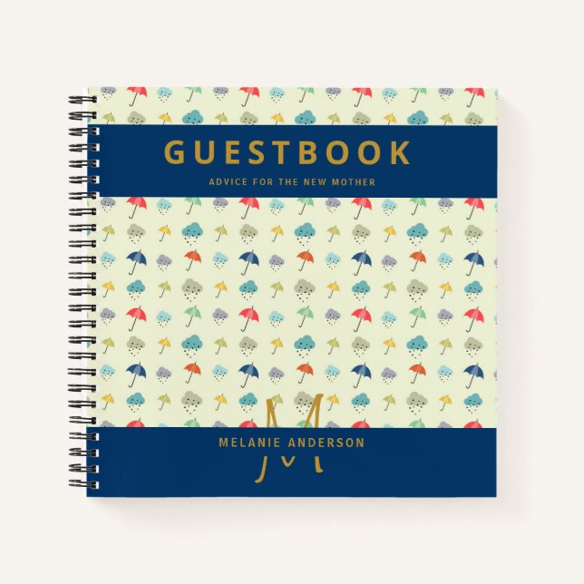 Monogram New Mother Advice Baby Shower Guest Book (Front)