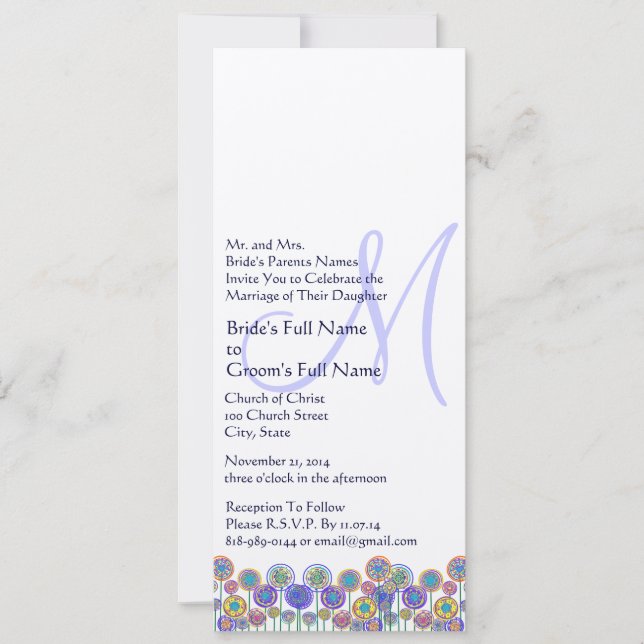 Monogram New Sizes 4.25x9.25 Wedding Invitation (Front)