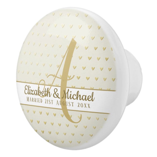 Monogram Newlyweds Wedding Gold Elegant Gift Ceramic Knob (Right)