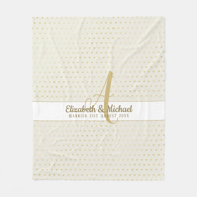 Monogram Newlyweds Wedding Gold Elegant Gift Fleec Fleece Blanket (Front)