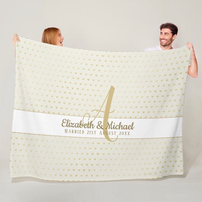 Monogram Newlyweds Wedding Gold Elegant Gift Fleece Blanket (In Situ)