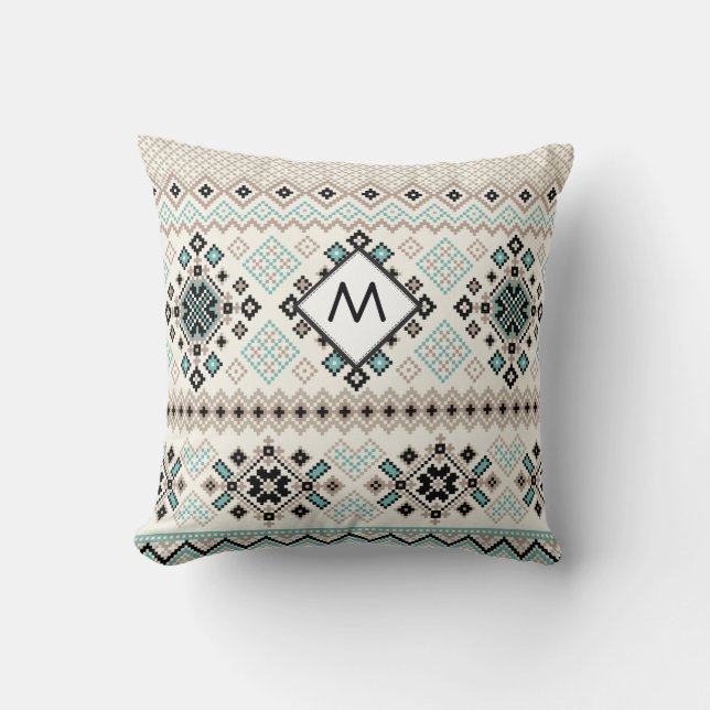 Monogram Nordic Cross Stitch Pattern Cushion (Front)