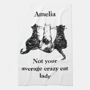 Monogram Not your average crazy cat Tea Towel