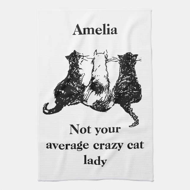 Monogram Not your average crazy cat Tea Towel (Vertical)