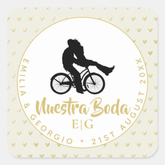 Monogram Nuestra Boda Spanish Wedding Gift Favour Square Sticker