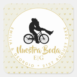 Monogram Nuestra Boda Spanish Wedding Gift Favour Square Sticker
