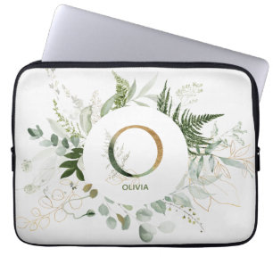 Monogram O Elegant Foliage Wreath Laptop Sleeve