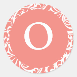 Monogram O Light Coral Customisable Wedding Monogr Classic Round Sticker