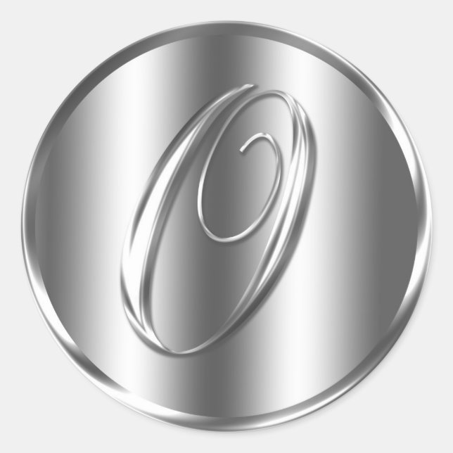 Monogram O Silver Colour Wedding Invitation Holida Classic Round Sticker (Front)