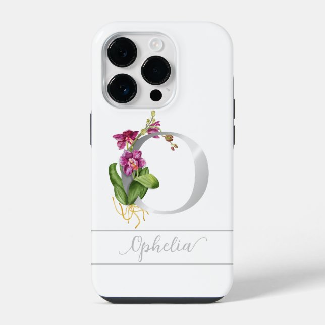 Monogram O silver script name pink orchid White iPhone Case (Back)