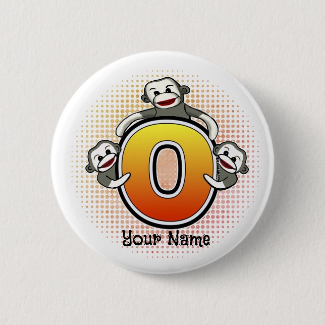 Monogram O Sock Monkey   6 Cm Round Badge (Front)