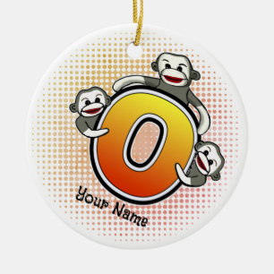 Monogram O Sock Monkey Ceramic Tree Decoration