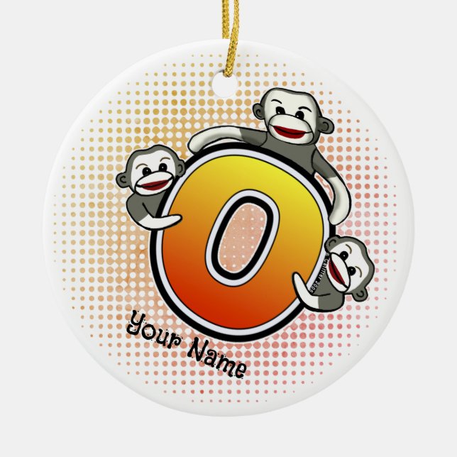 Monogram O Sock Monkey  Ceramic Tree Decoration (Front)