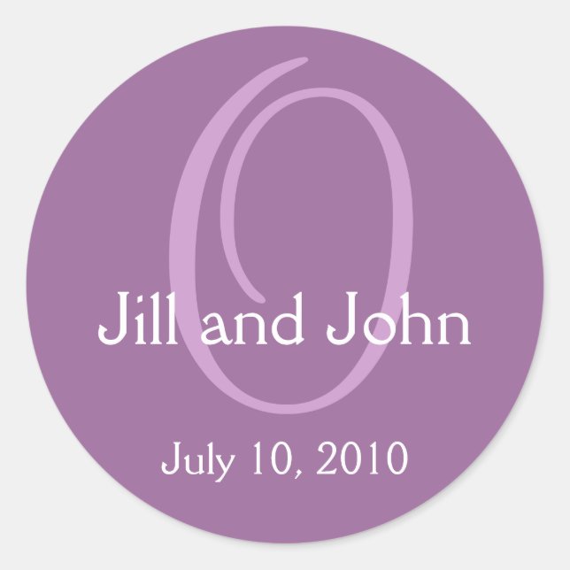 Monogram O Wedding Bride Groom Date Purple Sticker (Front)