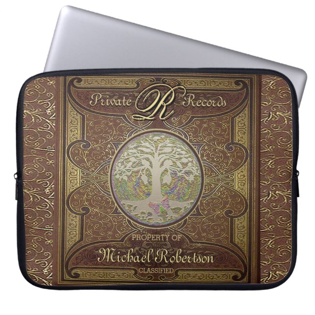 Monogram Old Leather Book Look Laptop Sleeve (Front)