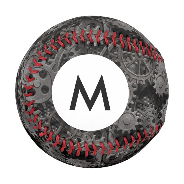 Monogram old rusty metal gears or machine parts baseball (Front Left)