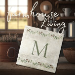 Monogram Olive & Branches Rustic Personalised Tile<br><div class="desc">Rustic watercolor olive branches garlands. Personalise with your family monogram. Mix & match with other tiles to create your perfect look.   100% customer satisfaction with "Zazzle" every day.</div>