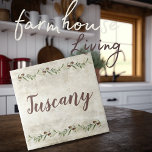 Monogram Olive Garland Rustic Brown Tuscany Tile<br><div class="desc">Rustic watercolor olive branches garland.  Tuscany script in coordinating brown.  Mix & match with other tiles to create your perfect look.   100% customer satisfaction with "Zazzle" every day.</div>