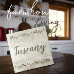 Monogram Olive Garland Rustic Green Tuscany Tile<br><div class="desc">Rustic watercolor olive branches garland.  Tuscany script in coordinating green. Mix & match with other tiles to create your perfect look.   100% customer satisfaction with "Zazzle" every day.</div>