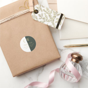 Monogram Olive Green Gold Wedding Favour Gift Bag Classic Round Sticker