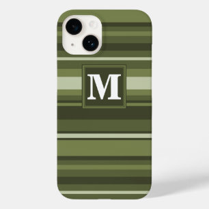 Monogram olive green stripes Case-Mate iPhone 14 case
