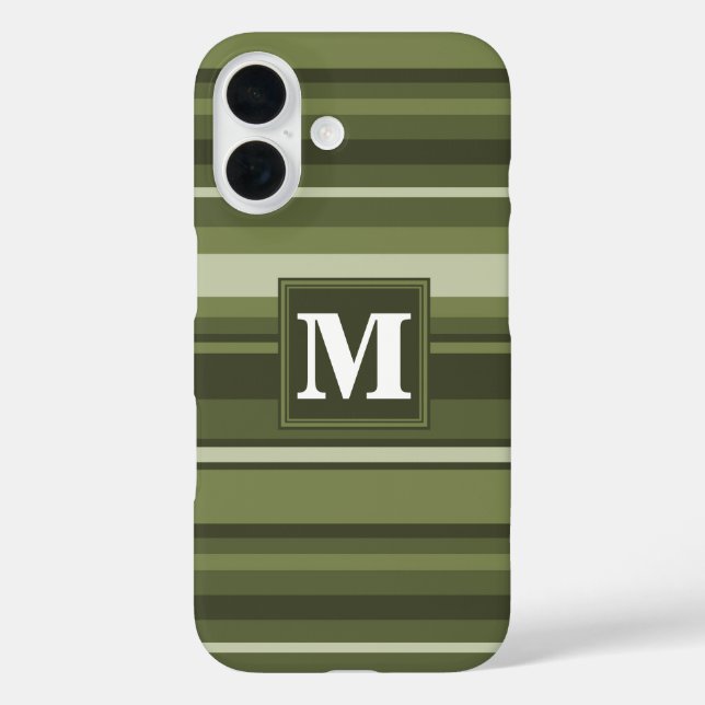 Monogram olive green stripes Case-Mate iPhone case (Back)