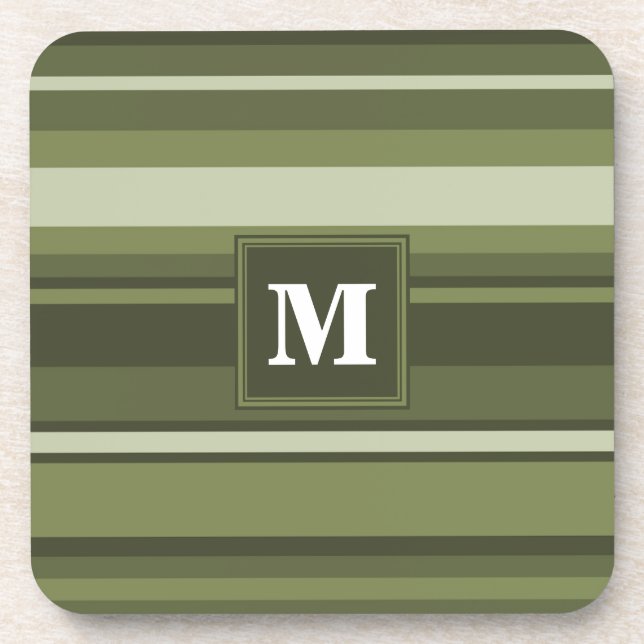 Monogram olive green stripes coaster (Front)