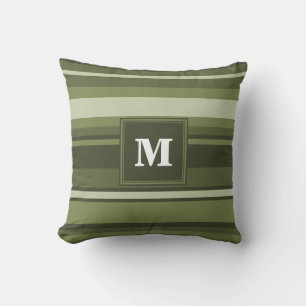 Monogram olive green stripes cushion