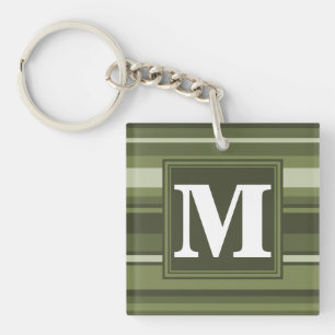 Monogram olive green stripes key ring