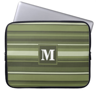 Monogram olive green stripes laptop sleeve