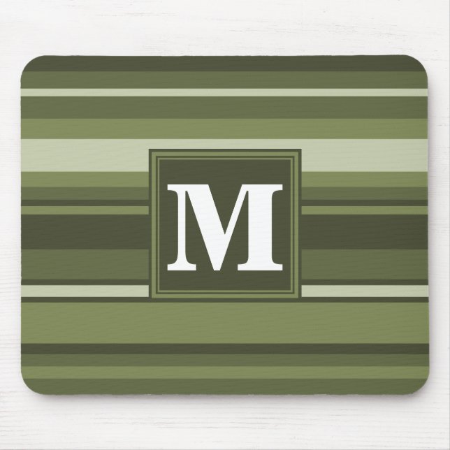Monogram olive green stripes mouse mat (Front)