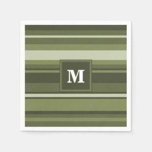 Monogram olive green stripes napkin