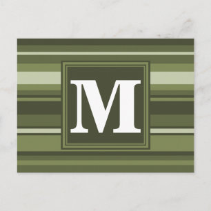 Monogram olive green stripes postcard