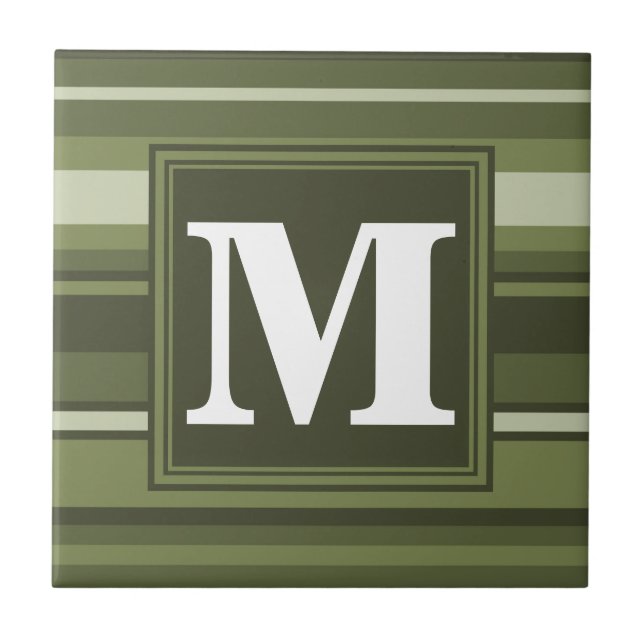 Monogram olive green stripes tile (Front)