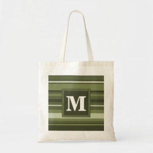 Monogram olive green stripes tote bag
